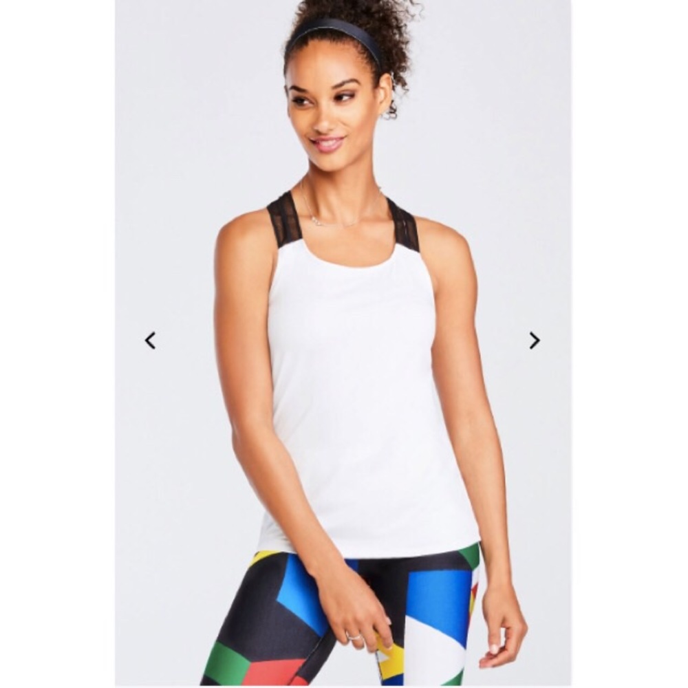*PRICE LOWERED* Fabletics White Peyton Tank w/ Black Mesh Accents